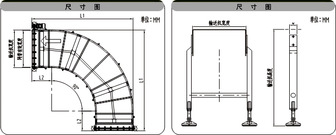 模塊式網帶轉彎機示意圖 模塊式網帶轉彎機示意圖