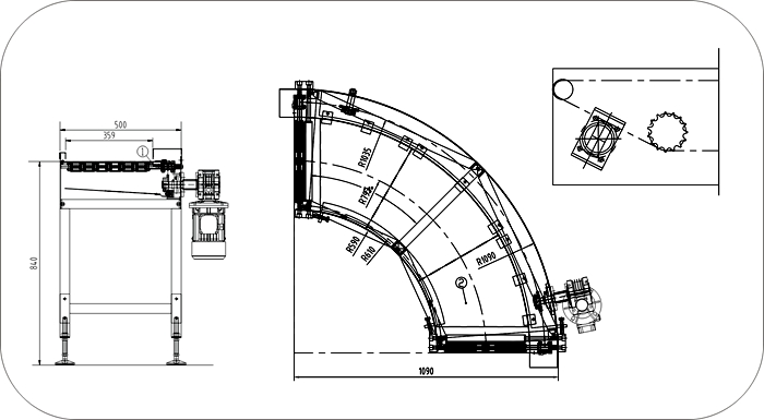 刀口轉彎皮帶機示意圖 刀口轉彎皮帶機示意圖